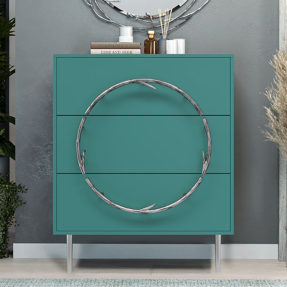 Комод Арт Колор matte Стайл Сильвер с 3 ящиками Пастельно-синий матовый