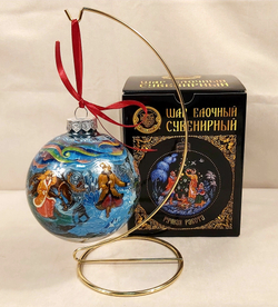 Коллекционный елочный шар с росписью Палех "Снежная королева" в коробке