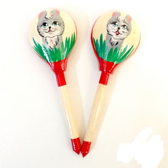 LHL6704 Деревянная ложка полубаская, роспись "Заяц", Хохлома