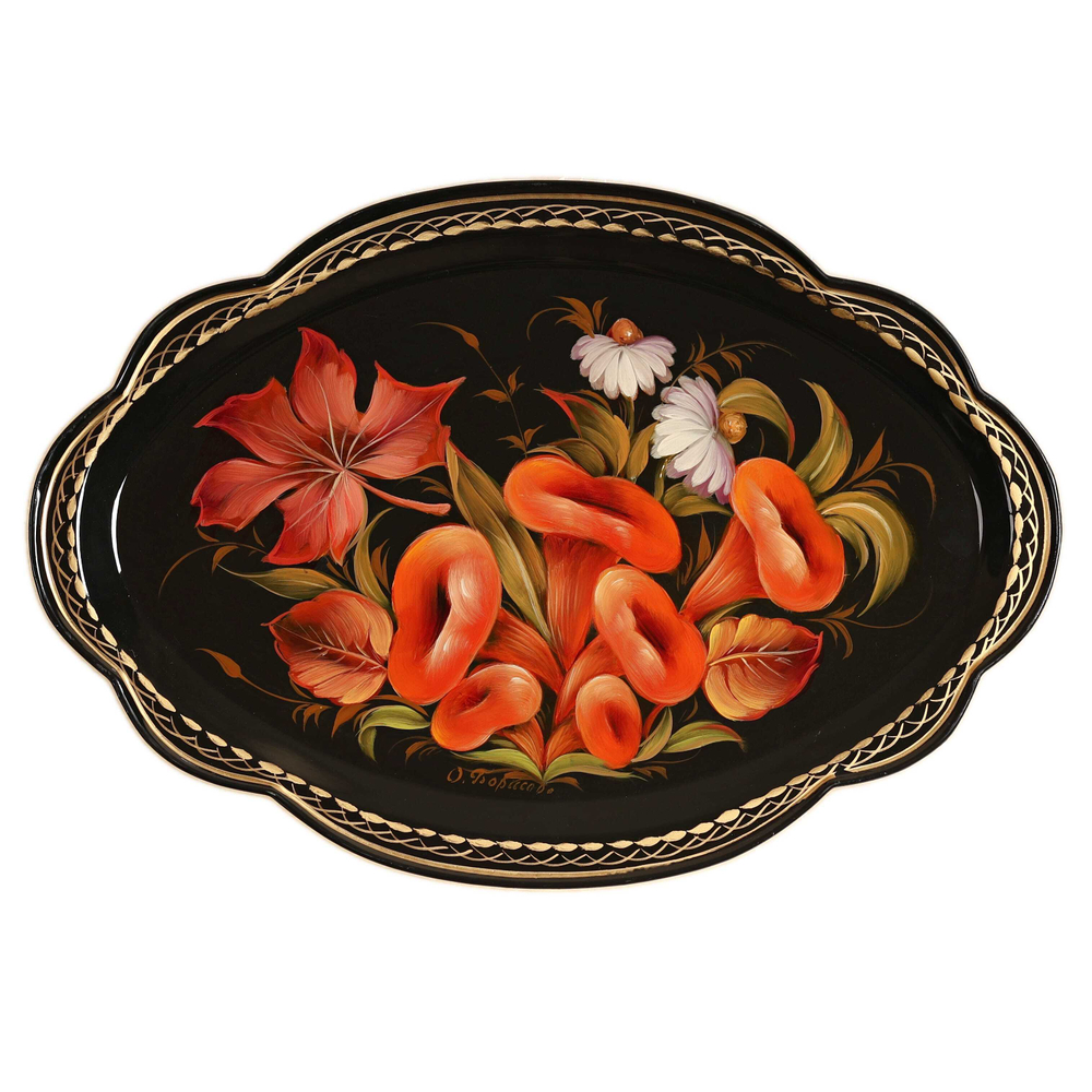 Жостовский поднос декоративный, размер 32х22 см (A11), металлический