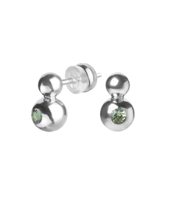 Cерьги-пусеты из серебра со вставками из выращенной зелёной шпинели