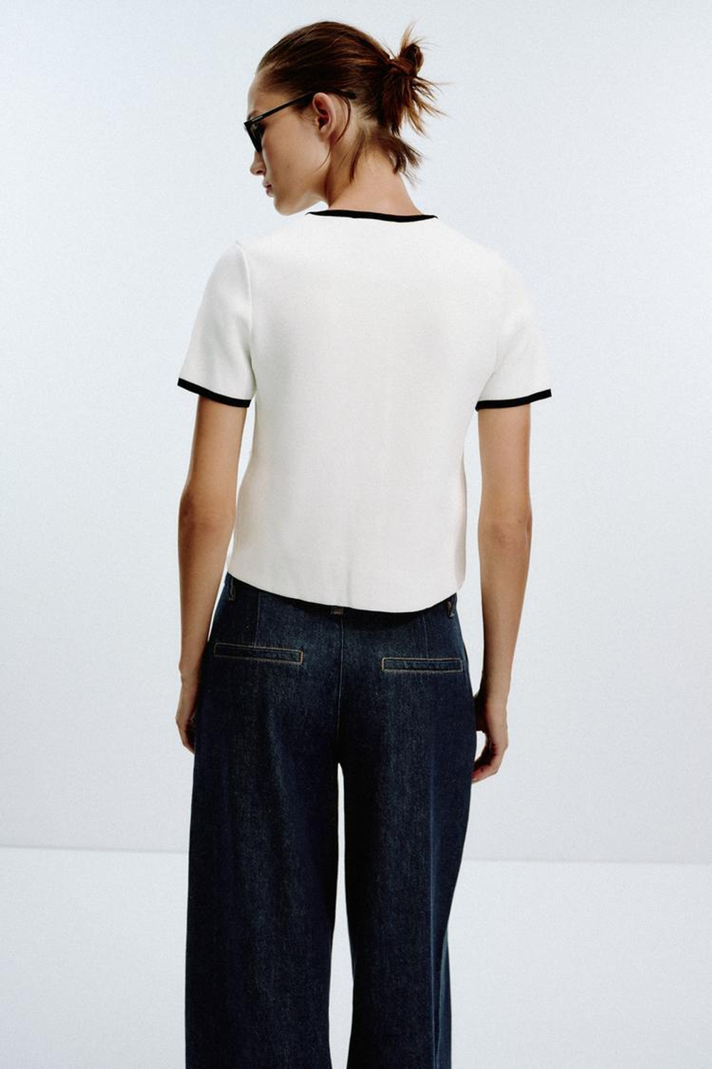 ZARA ТРИКОТАЖНАЯ КАРДИГАН С КОНТРАСТНОЙ ОТДЕЛКОЙ, БЕЛЫЙ