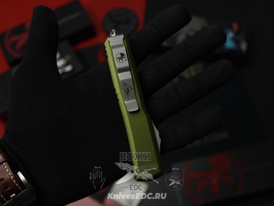Фронтальный нож Microtech Ultratech Hellhound Green 119-10ODS с клинком из стали Böhler M390