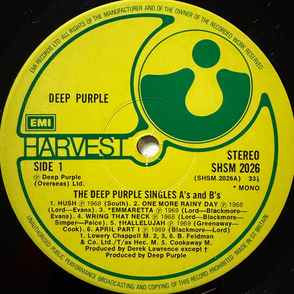 Deep Purple ‎– The Deep Purple Singles A's & B's (Англия 1978г.) Т