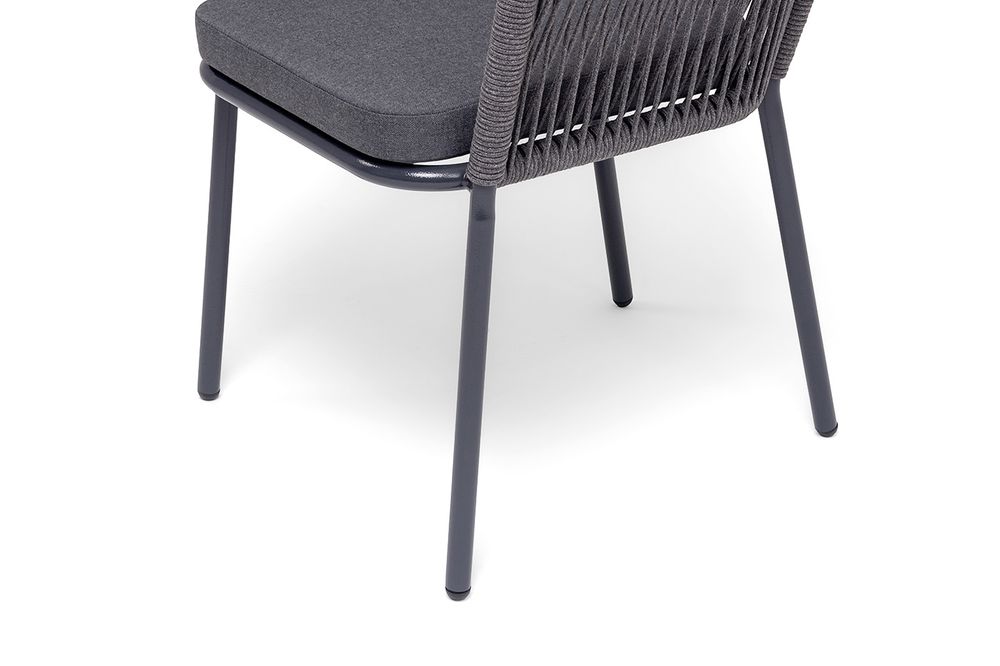 "Марсель" стул плетеный из роупа, каркас алюминий темно-серый (RAL7024) шагрень, роуп серый круглый, ткань темно-серая 027