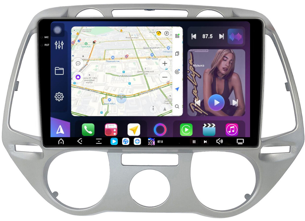 Магнитола для Hyundai i20 2009-2012 (кондиционер) - FarCar GX3243M монитор 9.5" 2K QLED на Android 14, TS20, 6+128Гб, CarPlay, 4G SIM-слот