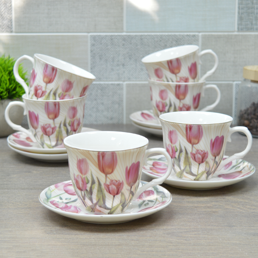 Чайный набор 12 предметов 220мл "Тюльпаны" в круглой коробке (00110609)