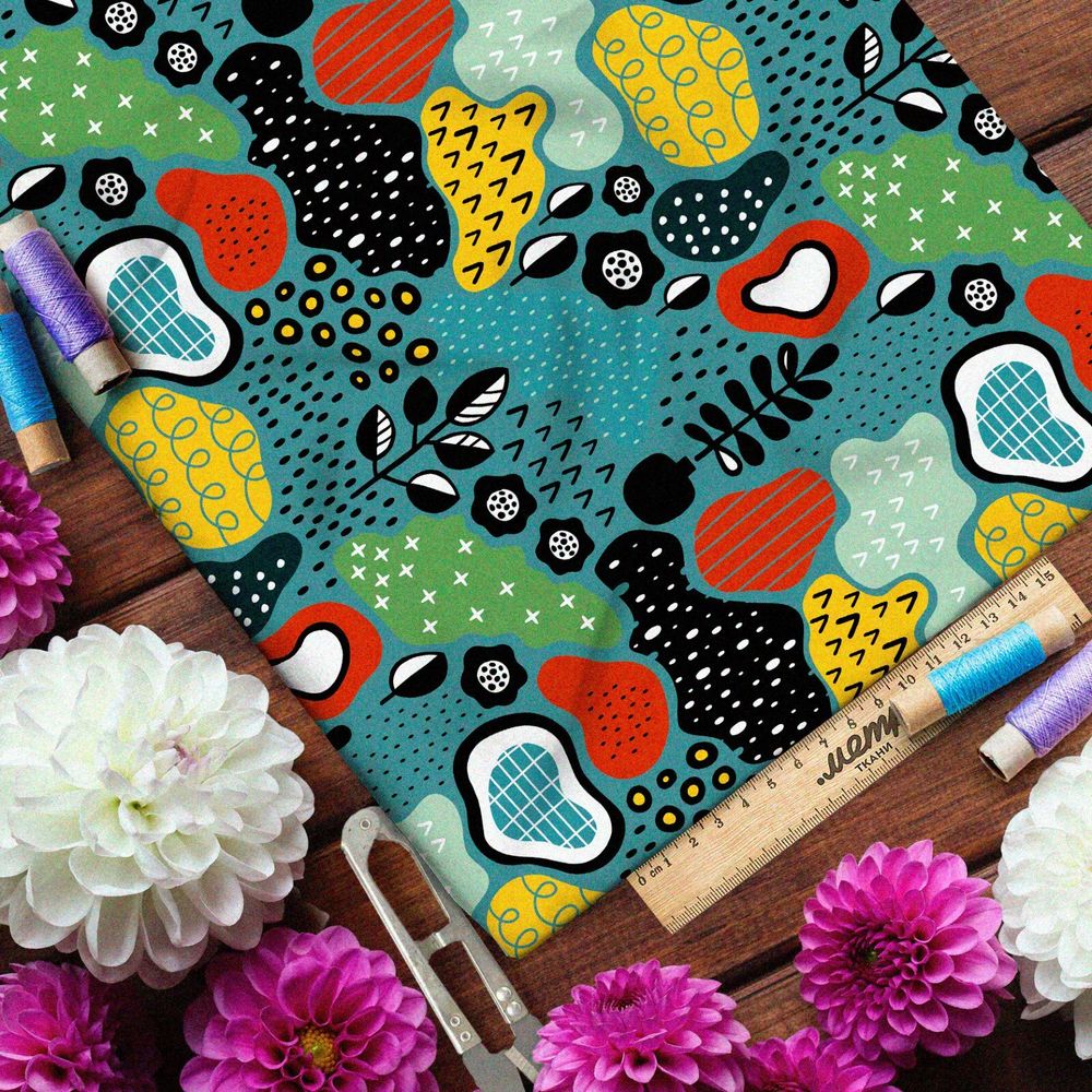 Ткань атлас детская разноцветная карта местности