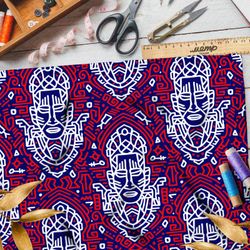 Ткань таффета египетский фараон с краснымм узорами