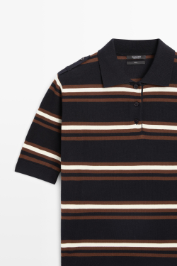 Massimo Dutti Трикотажный поло в полоску из 100% хлопка, темно-синий