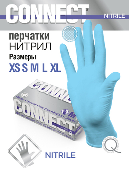 Перчатки смотровые нитриловые гипоаллергенные, нестерильные,
неопудренные 100шт. Connect Nitrile. Размер S.
