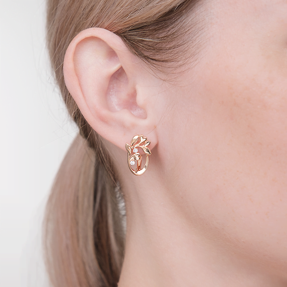 Серьги «Цветущее дерево» с английским замком из красного золота с фианитами