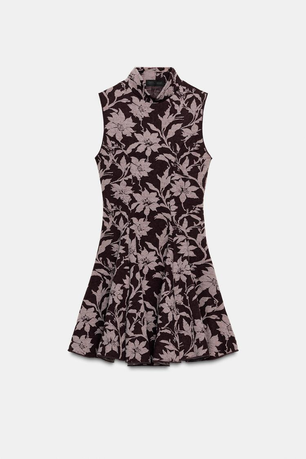 ZARA КОРОТКОЕ ЖАККАРДОВОЕ ПЛАТЬЕ, КОРИЧНЕВЫЙ