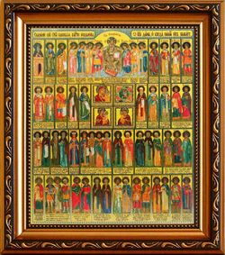 Собор всех святых целителей . Икона на холсте. В раме.