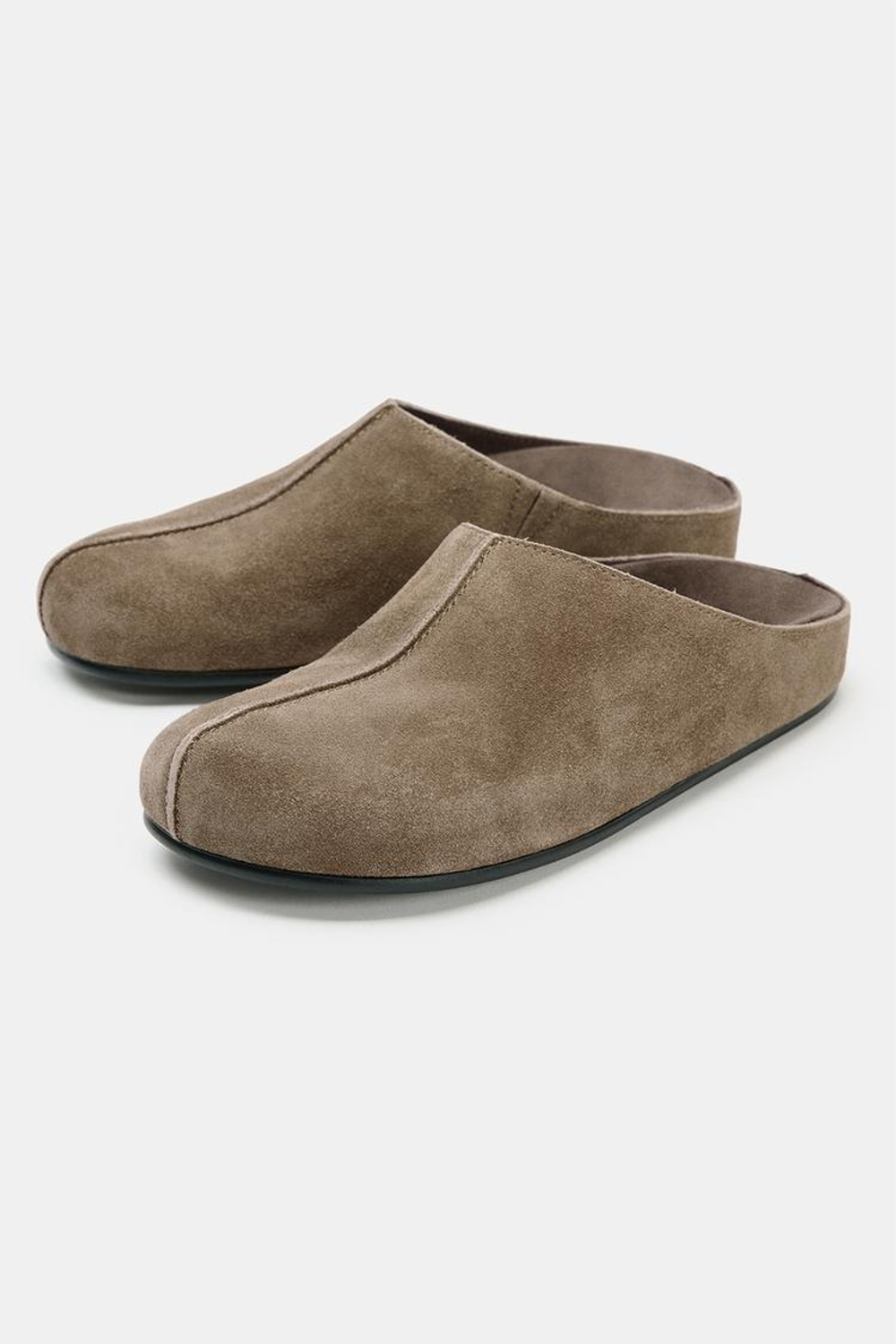 ZARA ТУФЛИ-МЮЛИ ИЗ СПИЛКА, СЕРО-КОРИЧНЕВЫЙ