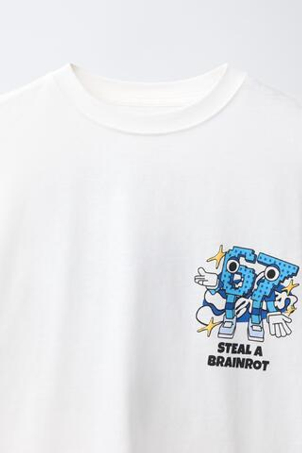 ZARA ФУТБОЛКА С ПРИНТОМ STEAL A BRAINROT © SPYDER GAMES, БЕЛЫЙ