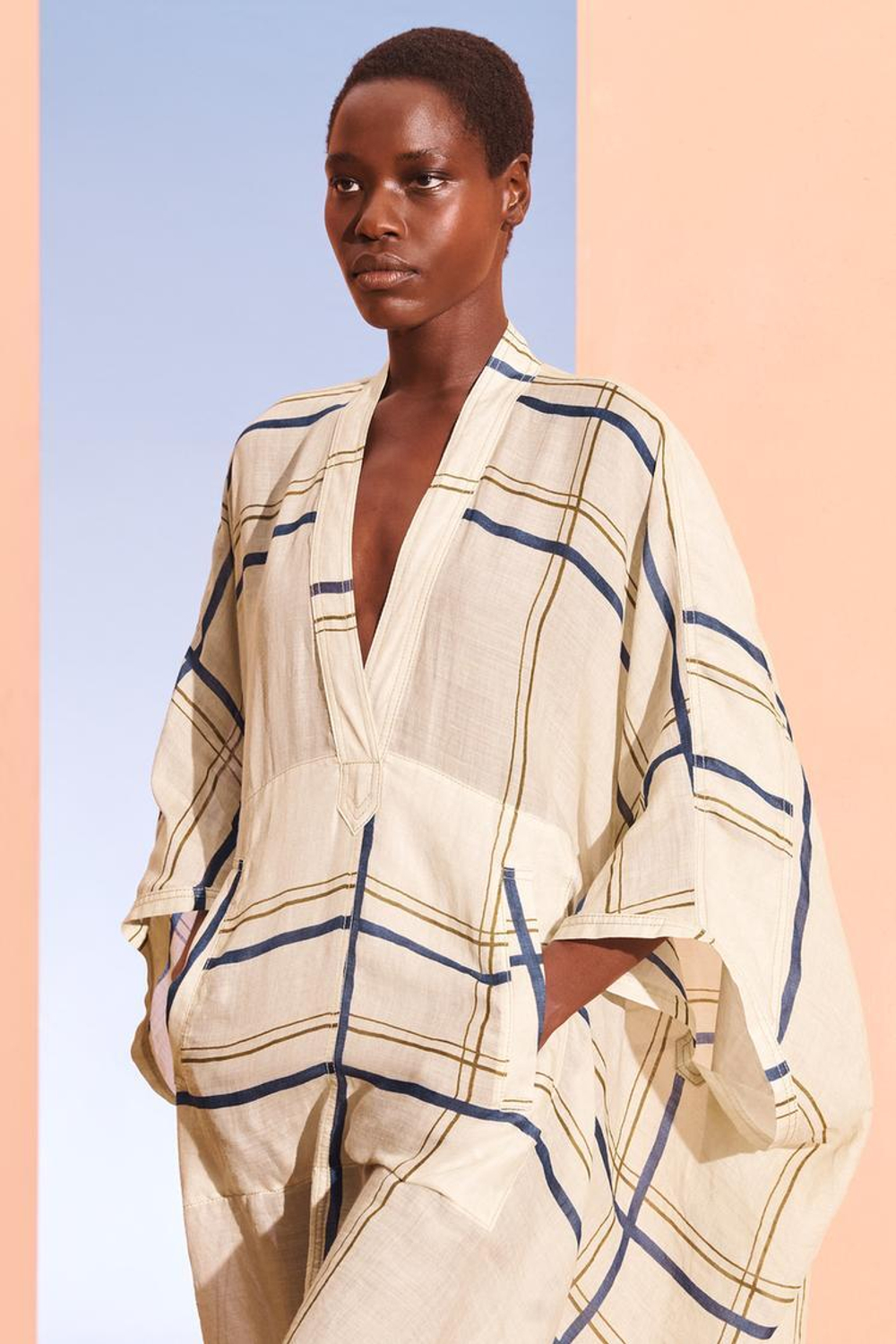 ZARA ПЛАТЬЕ-КАФТАН ИЗ ТКАНИ РАМИ, РАЗНОЦВЕТНЫЙ