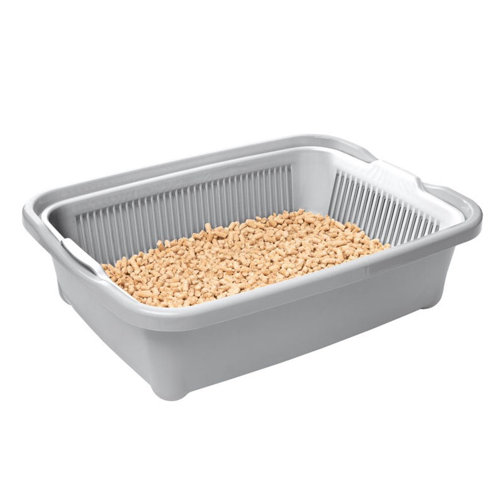 Туалет Gamma для кошек высокий с сеткой "Дюна", светло-серый 420*320*125мм Туалет Gamma для кошек высокий с сеткой "Дюна", светло-серый 420*320*125мм