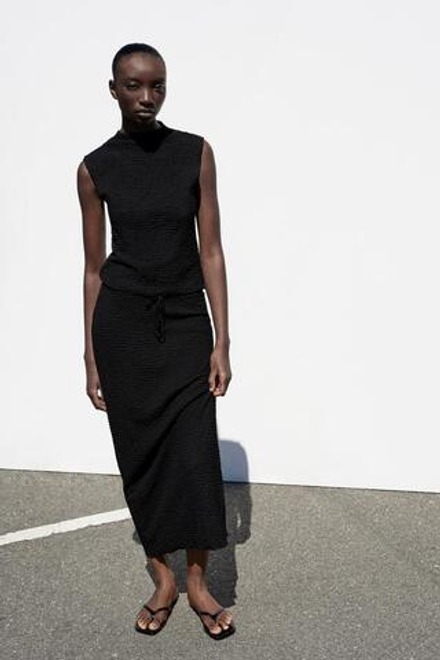 ZARA ЮБКА МИДИ СТРУКТУРНАЯ, ЧЕРНЫЙ