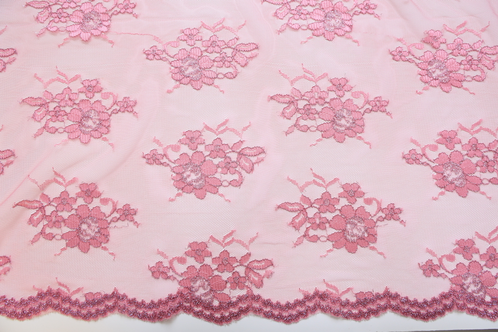 Гипюр стрейч металлик розовый