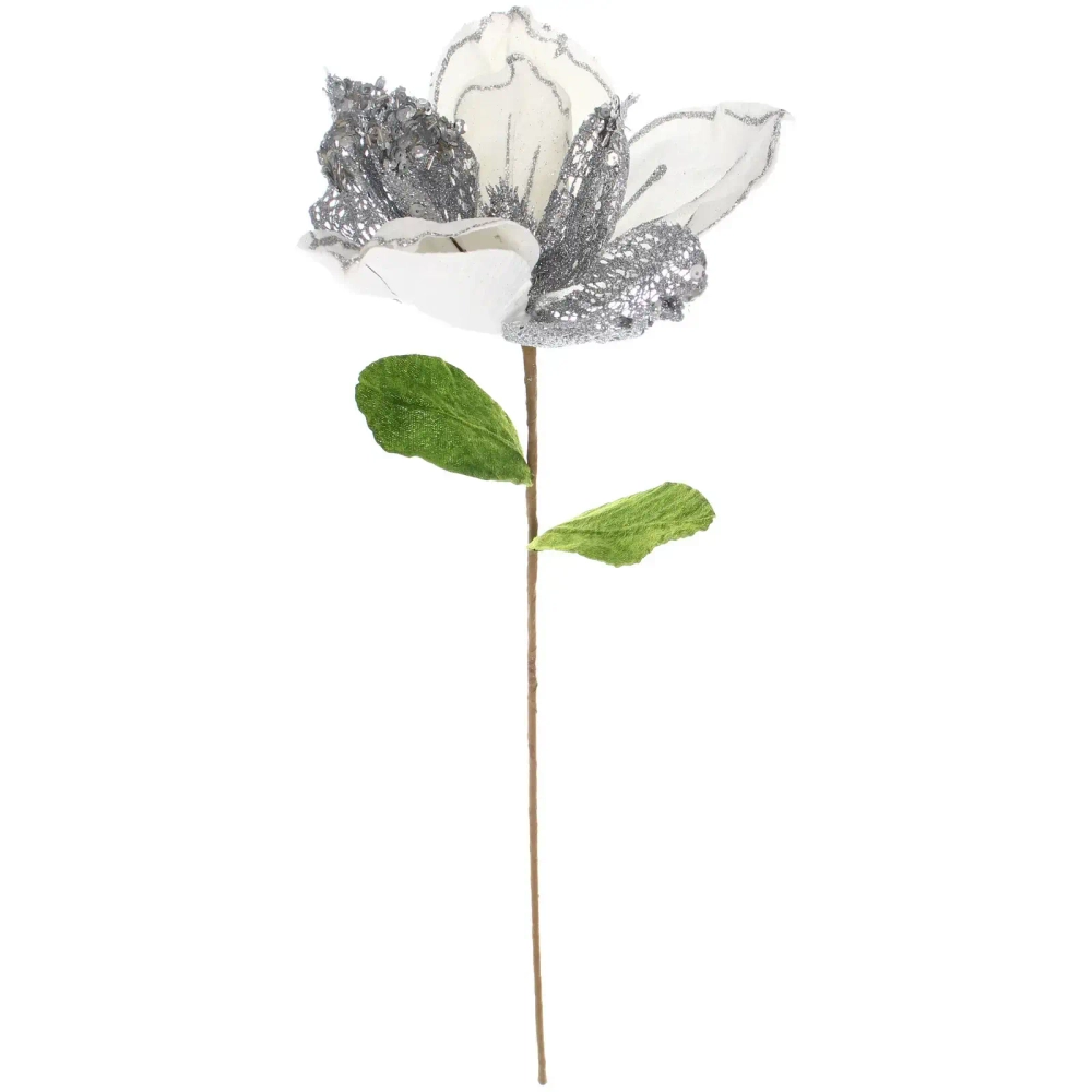 Украшение новогоднее «Пуансеттия - Рожедественская красавица» 23 см, Белый/Серебро