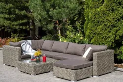 "Лунго" плетеная оттоманка с подушкой (гиацинт), цвет серый