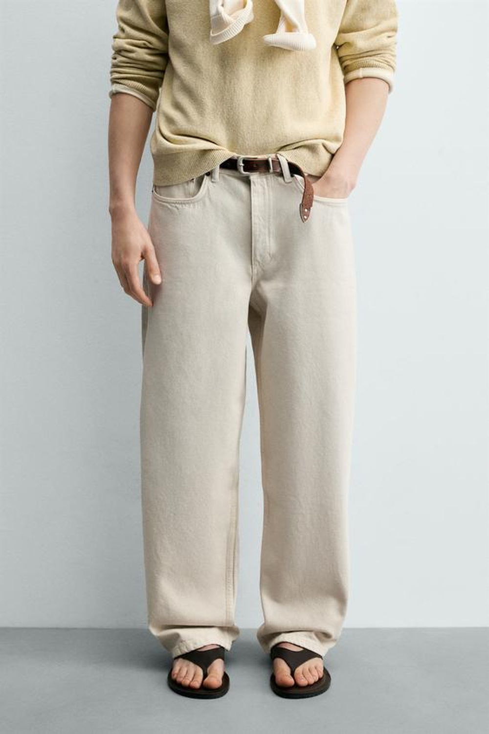 ZARA ДЖИНСЫ BAGGY FIT, ЭКРЮ