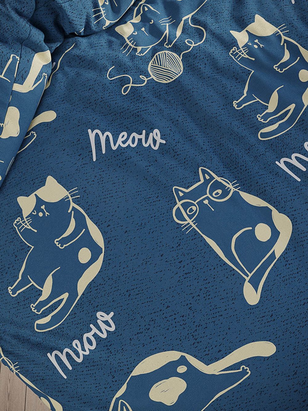 Постельное белье поплин Сказка "Meow" 1,5-сп Наволочка 50x70 см 1 шт Простынь на резинке 90x200 см Пододеяльник 145x215 см