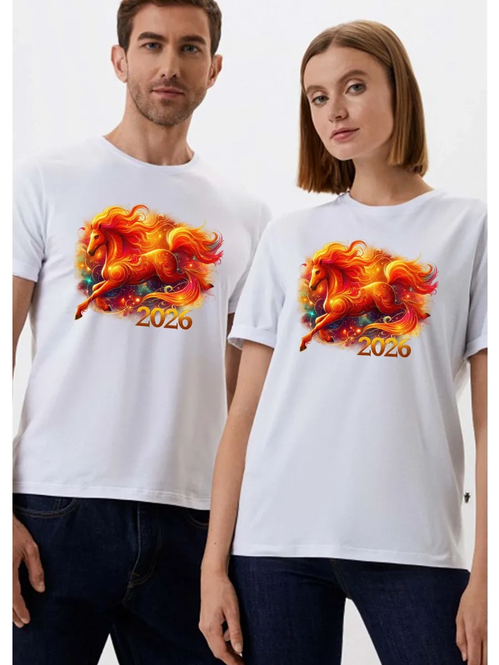 Футболка новогодняя с огненной лошадью