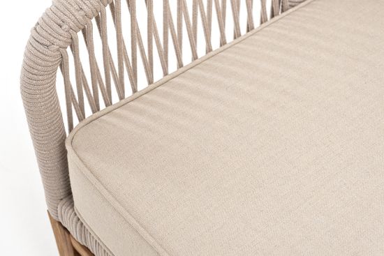 "Канны" диван 2-местный плетеный из роупа, основание дуб, роуп бежевый круглый, ткань бежевая 15052
