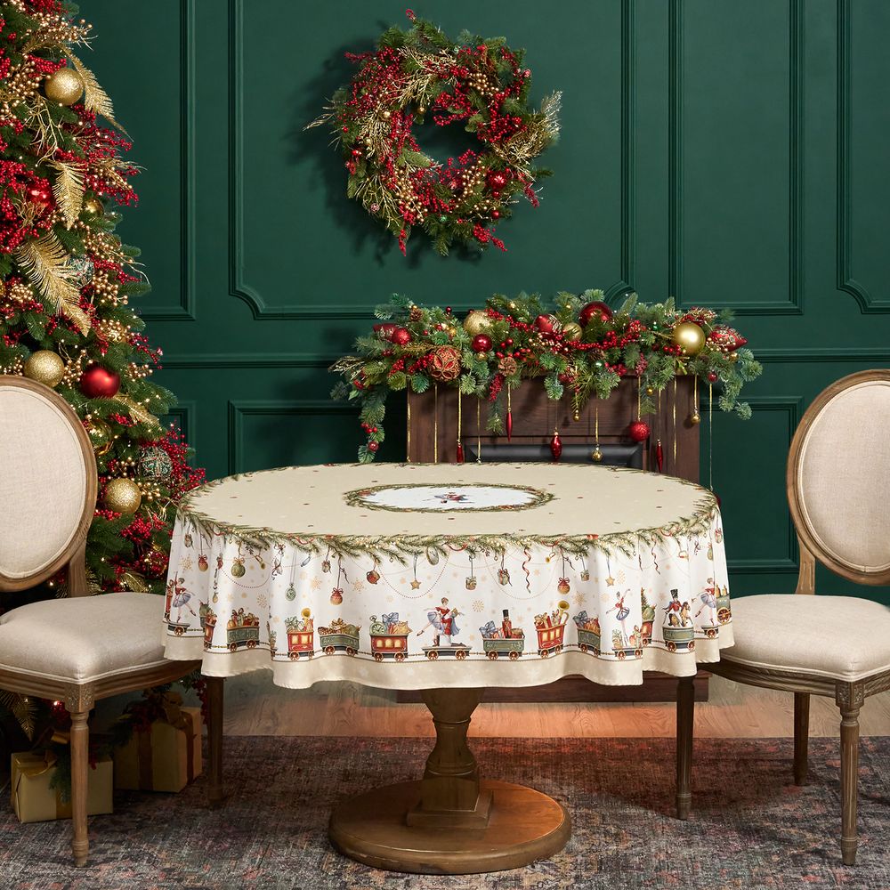 СКАТЕРТЬ ОВАЛЬНАЯ "ЩЕЛКУНЧИК" ,140Х180СМ ,БЕЖЕВЫЙ, 100% ХЛОПОК ,ТВИЛ