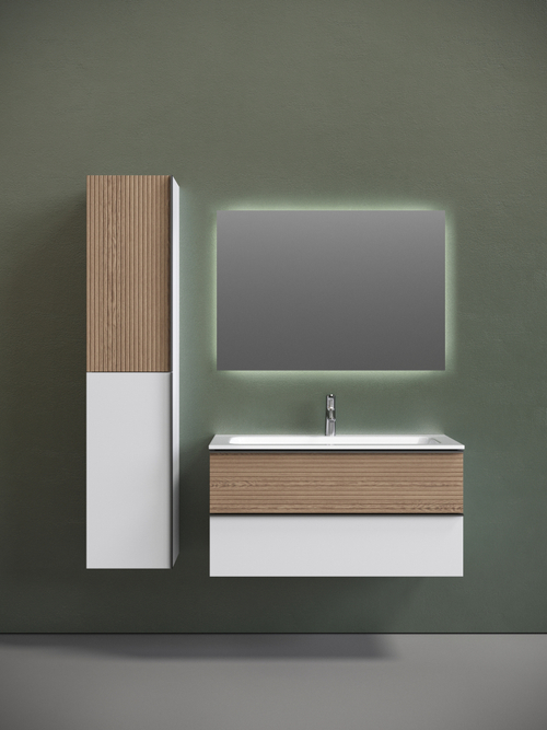 Тумба с раковиной Sancos Delta 100 см DL100W дуб светлый / матовый белый