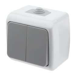 Выключатель Intro Atlantic 5-104-03 двойной, 10А-250В, IP54, открытой установки, серый | Intro