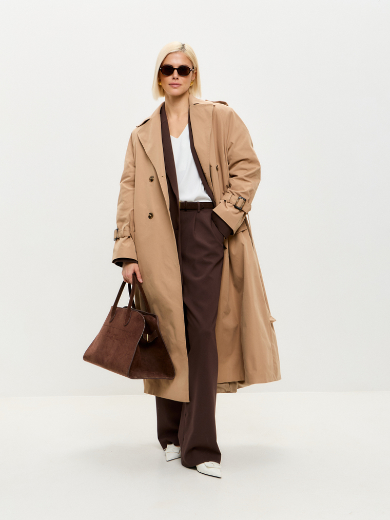 Двубортный тренч А-силуэта