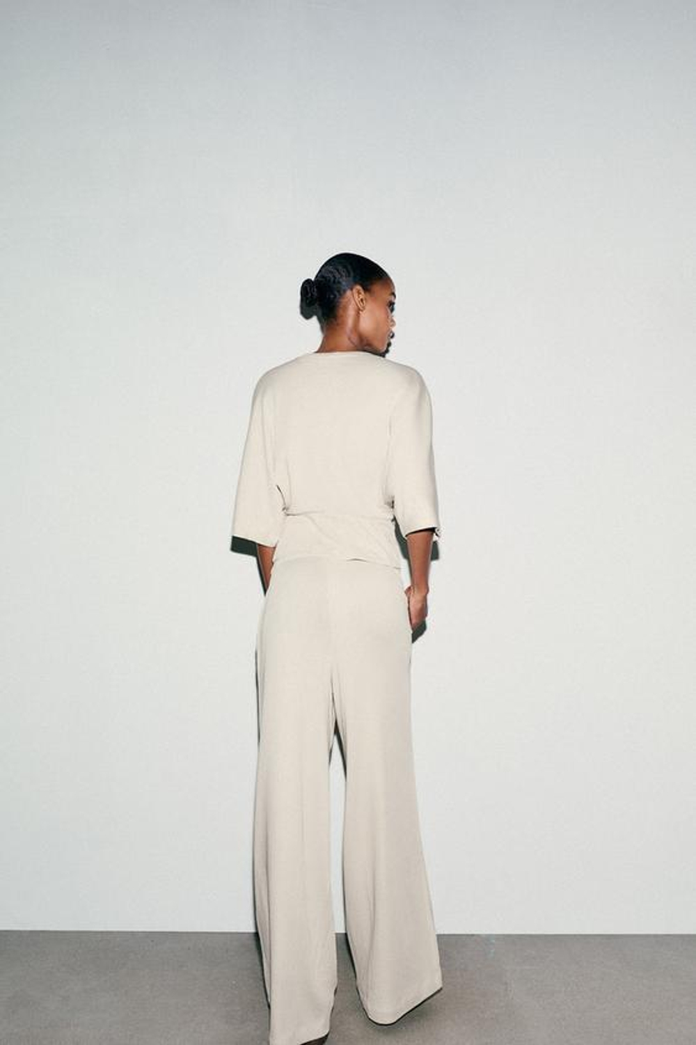 ZARA ПРЯМЫЕ ХЛОПКОВЫЕ БРЮКИ, ЭКРЮ