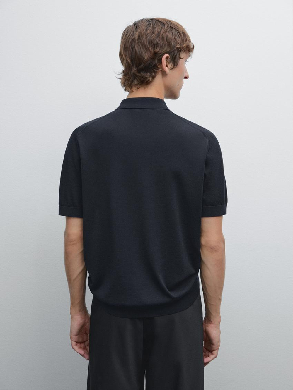 Massimo Dutti Трикотажное поло с воротником на молнии, темно-синий