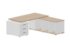 Стол на опорной тумбе 3 ящика и опорной сервисной тумбе (правый) 180(+30/45/60)х180х73.5см