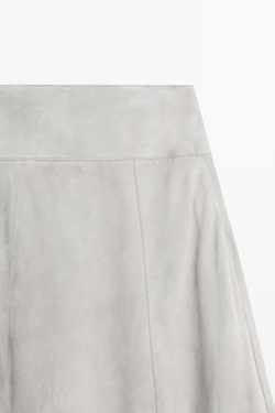 Massimo Dutti Замшевая расклешенная юбка миди с поясом, сине-серый