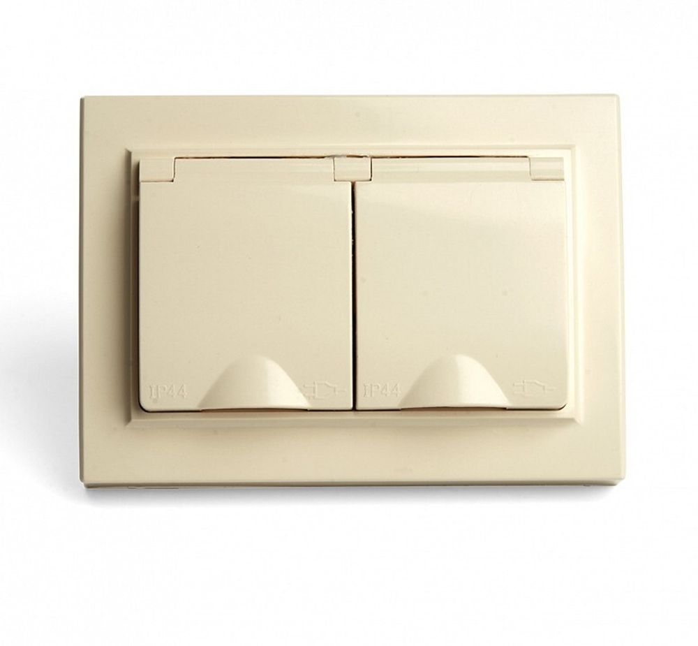 Розетка двойная с заземлением и со шторками, с крышкой Stekker Эрна 49137