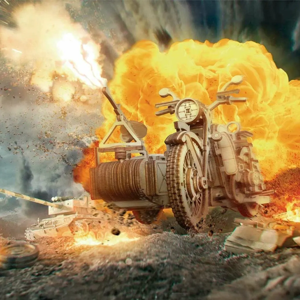 Деревянный конструктор Мотоцикл с коляской УРАН (Lemmo)