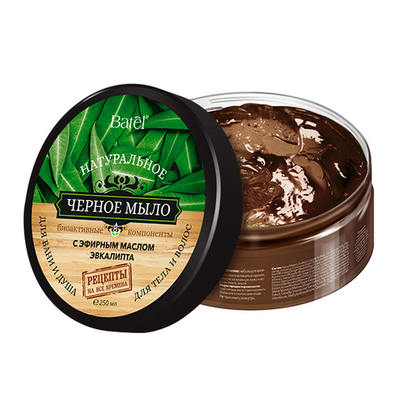 Батель Натуральное черное мыло для тела и волос с эфирным маслом эвкалипта