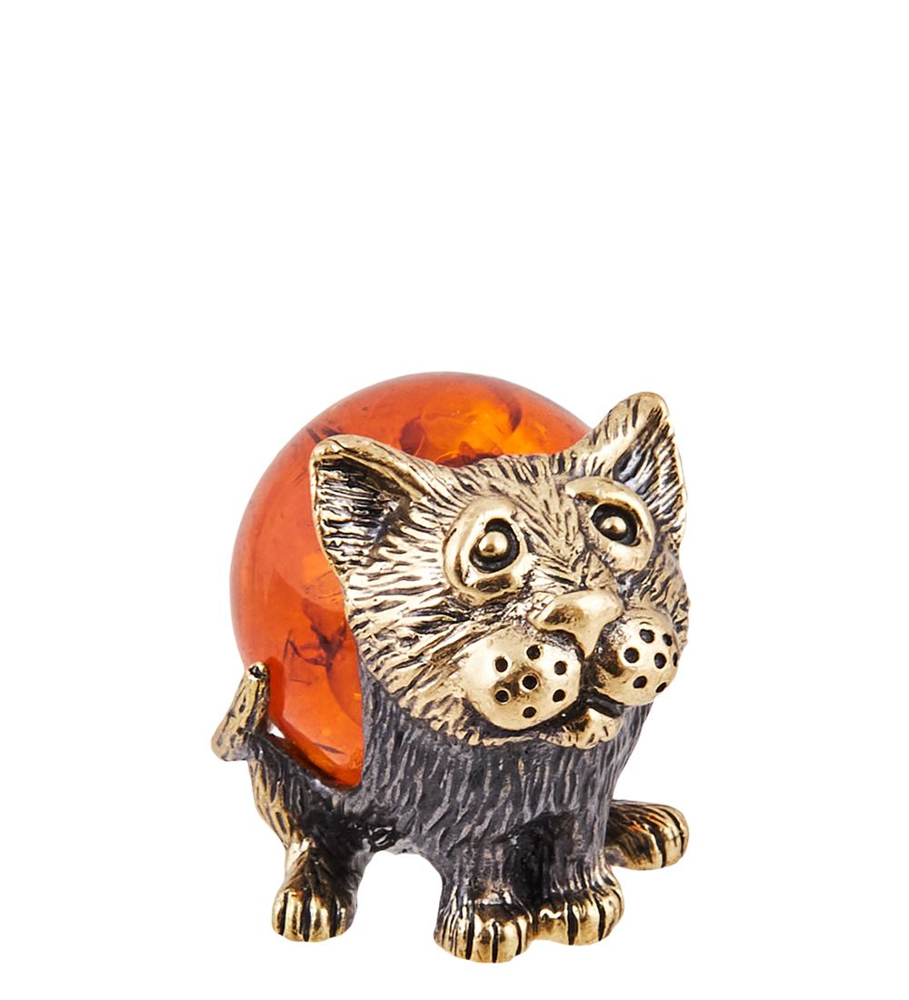 Народные промыслы AM-3671 Фигурка «Котенок» (латунь, янтарь)