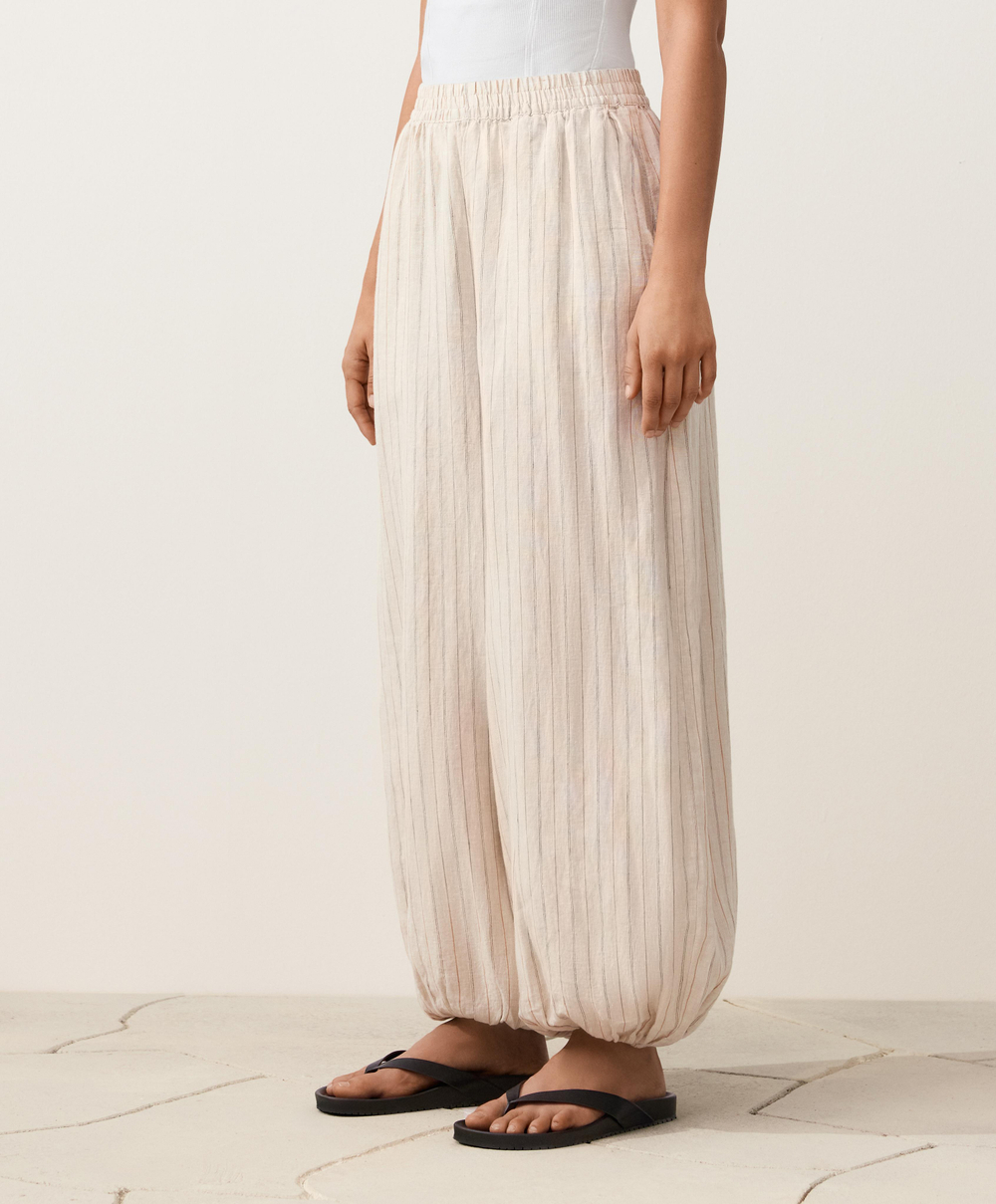 OYSHO Полосатые брюки из 100% льна, песочный меланж