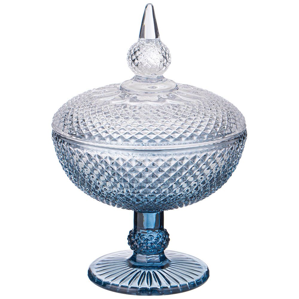 ЕМКОСТЬ ДЛЯ ХРАНЕНИЯ НА НОЖКЕ "DIAMANT BLUE" 15,7*15,7*23СМ