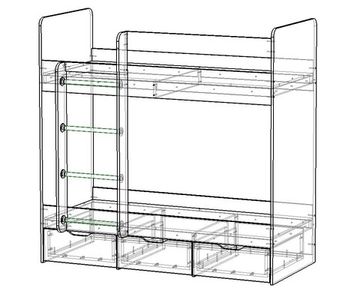 Кровать двухъярусная ЛАВОРО-3 1900-800 /1932*1604*952/ левая венге / дуб выбеленный