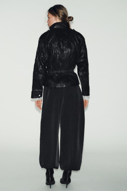 ZARA АТЛАСНЫЕ БРЮКИ-ШАРОВАРЫ, ЧЕРНЫЙ