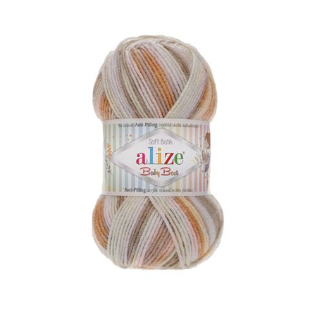 Беби бест батик (Baby best batik) пряжа Alize 10% бамбук 90%акрил 5х100г/240м 7541 молочно-св.бежево-св.коричневый