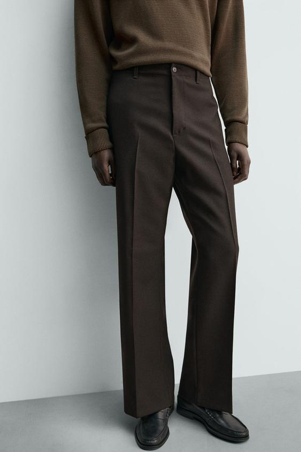 ZARA БРЮКИ FLARE FIT ИЗ 100% ШЕРСТИ, ШОКОЛАДНЫЙ