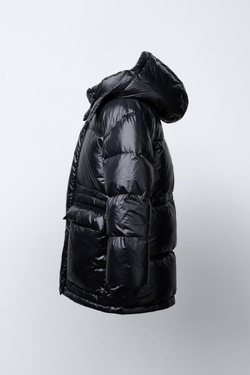 ZARA ПУХОВИК С НАПОЛНИТЕЛЕМ ИЗ ПЕРА И ПУХА WATER REPELLENT, ЧЕРНЫЙ