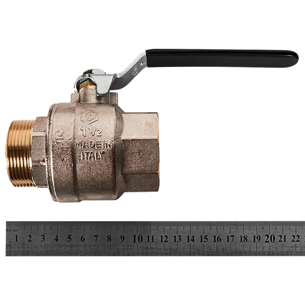 Кран шаровой полнопроходной STOUT - 1"1/2 (НР/ВР, PN40, Tmax 150°C, ручка-рычаг черная)
